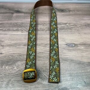 Bison Designs Womens Canvas Belt Floral Pattern Gold Buckle Made in USA Small